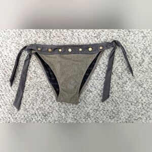 True Religion Women's Gray & Metallic Bikini Bottom w/ Gold Accents
